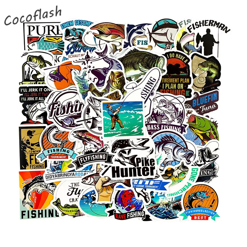 10/50Pcs/set Fisherman Go Fishing Cartoon Stickers For Laptop Luggage Refrigerator Motorcycle Children