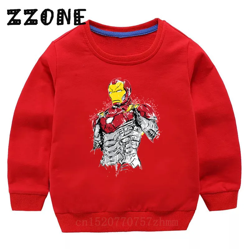 5279E-Red Детские толстовки с капюшоном детские толстовки с героями мультфильма «Мстители Марвел», «Железный человек» хлопковый пуловер для малышей топы для девочек и мальчиков, осенняя одежда KYT5279 - Цвет: 5279E-Red