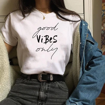 

Only Good Vibes Tees Women Summer Slim Kawaii Women T Shirt Polyester High Quality Female Letter Print Independence Day T-shirt