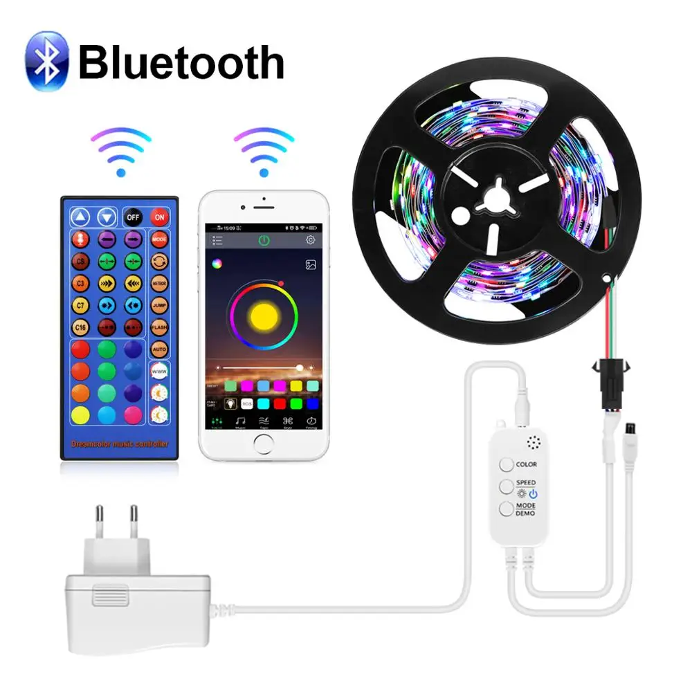 Dream Colorful Mengubah Led Strip Rgb Piksel Lampu Led Ws2811 Bluetooth App Kontrol Sinkronisasi Musik Untuk Kamar Tv Mobil Bar Lampu Latar Led Strip Aliexpress