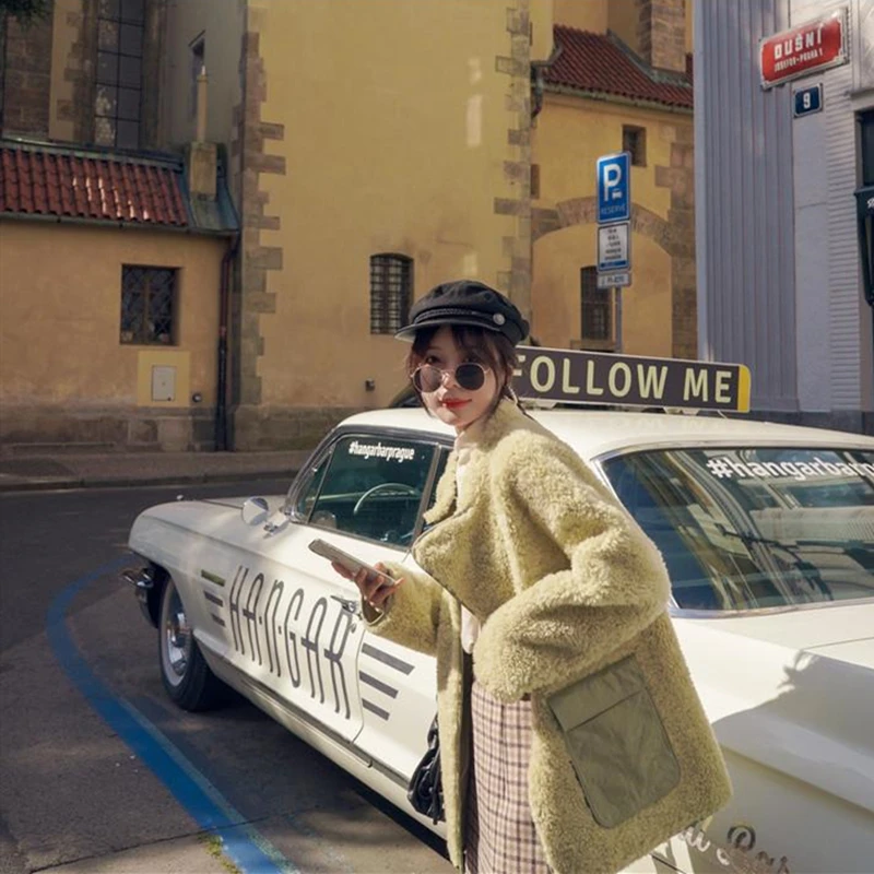 Женская Повседневная короткая куртка из искусственного меха Зеленый свободный