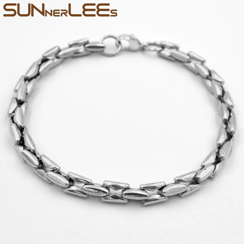 SUNNERLEES браслет из нержавеющей стали 316L 6 мм Геометрическая цепочка Посеребренная