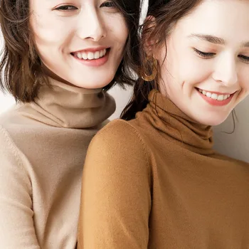 

autumn and winter new-style, high-neck, high-neck, female, woolen sweater, slim-fit, elastic, pile-top sweater, base sweate