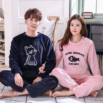 

Winter Warm Thick Coral Fleece Pajamas Men Women Long-sleeved Sleepwear Pijama Couple Homme Nightwear Cardigan Pyjamas