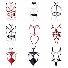 Сексуальное женское белье, бюстгальтер, кожаный пояс, клетка, талия, трусики с цепочкой, топ размера плюс, готический панк пояс для чулок подвязки, жгут, бондаж