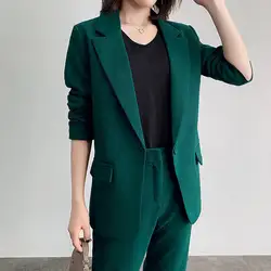 Mulheres outono sólido elegante blazer terno ol único botão azul calças terno feminino formal ternos de escritório trabalho ternos elegantes