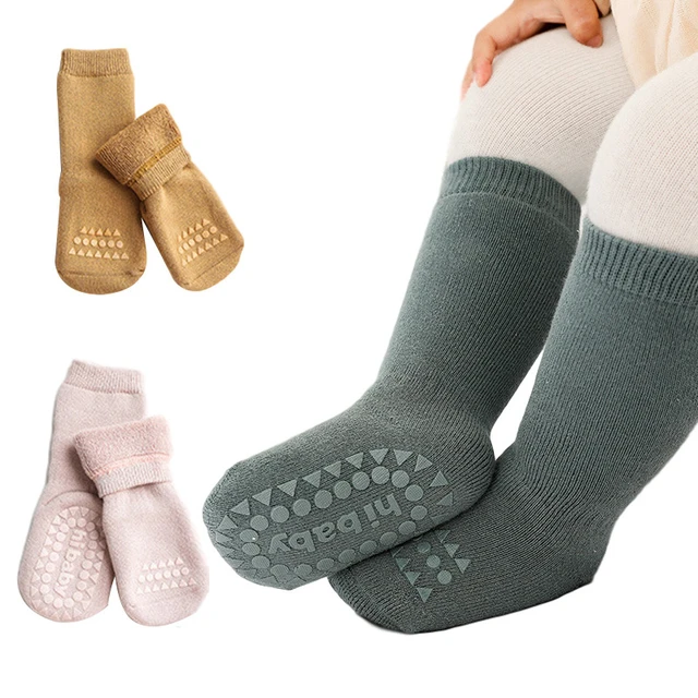 Chaussettes épaisses en pur coton pour nouveau-né, vêtement chaud et  antidérapant pour garçon et fille