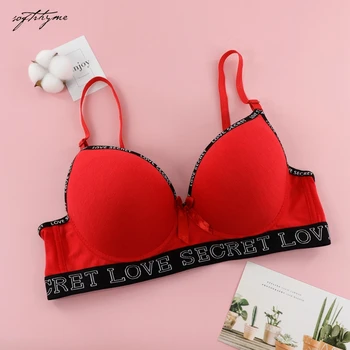 

Softrhyme Plus Size Moulded Bras for Women Letter Print Solid Color Sexy Lingerie for Girls No-padding Ultrathin Bra 38-48 B C