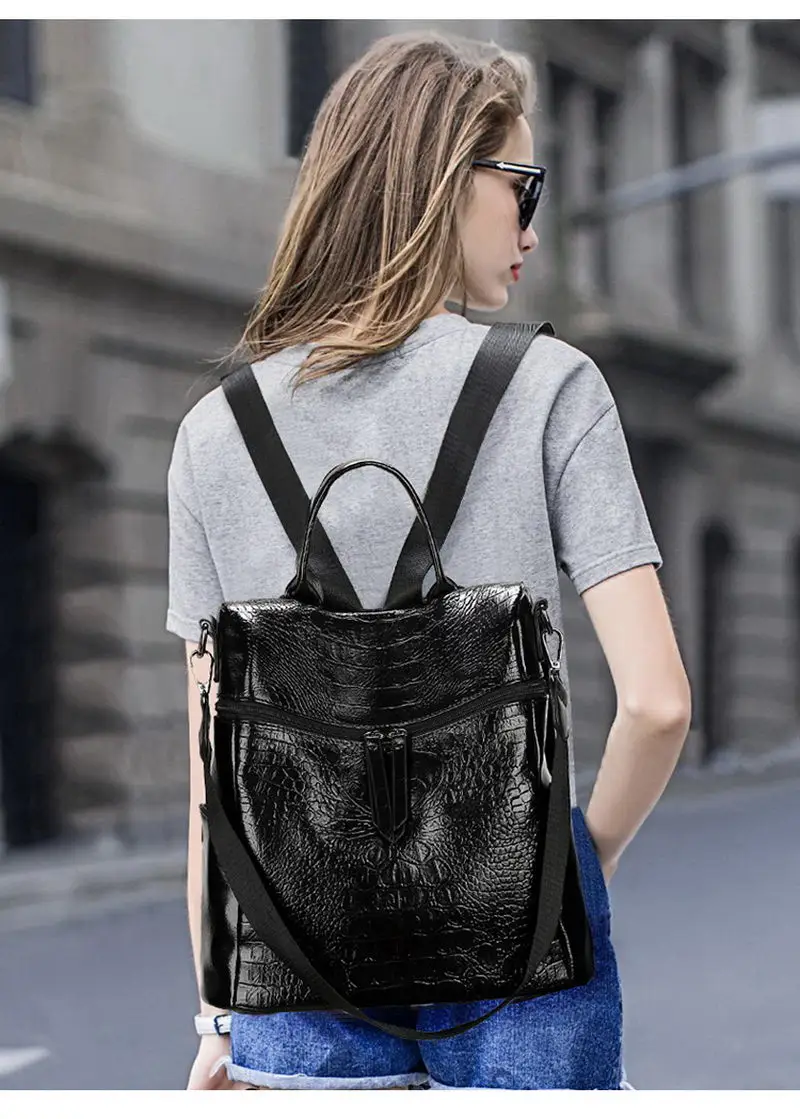 DIINOVIVO Ретро Аллигатор кожаный рюкзак женский большой емкости рюкзаки плечо школьные сумки для женщин Путешествия Bagpack WHDV1309