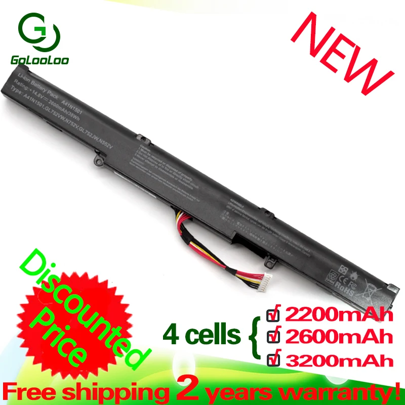 Golooloo 15v Аккумулятор для ноутбука ASUS GL752VW A41N1501 A41LK9H G752VW N552V N552VX N752VX GL752VW-T4108D GL752VW-2B GL752VL-1A N551VW