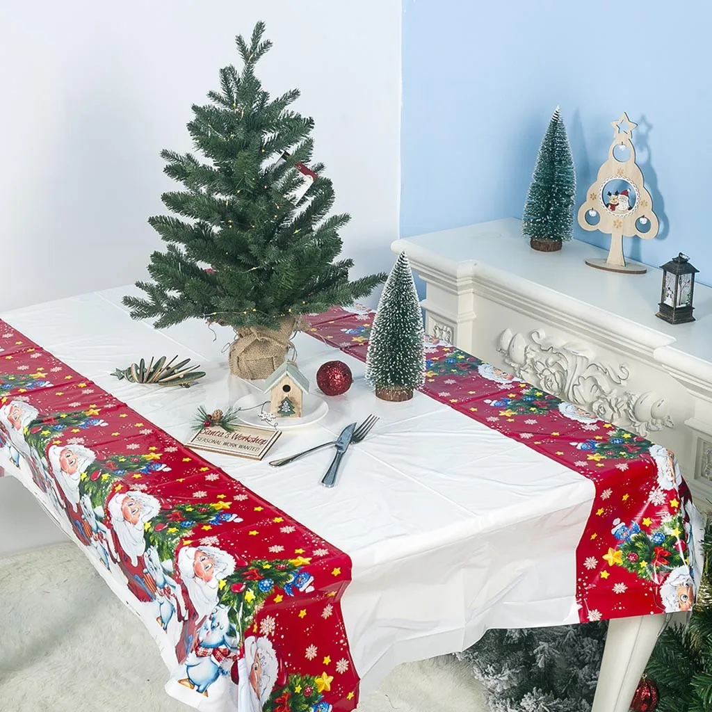 

110*180cm PVC Disposabl Table Cloth Merry Christmas Tablecloth Rectangule Printed Cartoon Wedding Tablecloth Table Cover #YL1