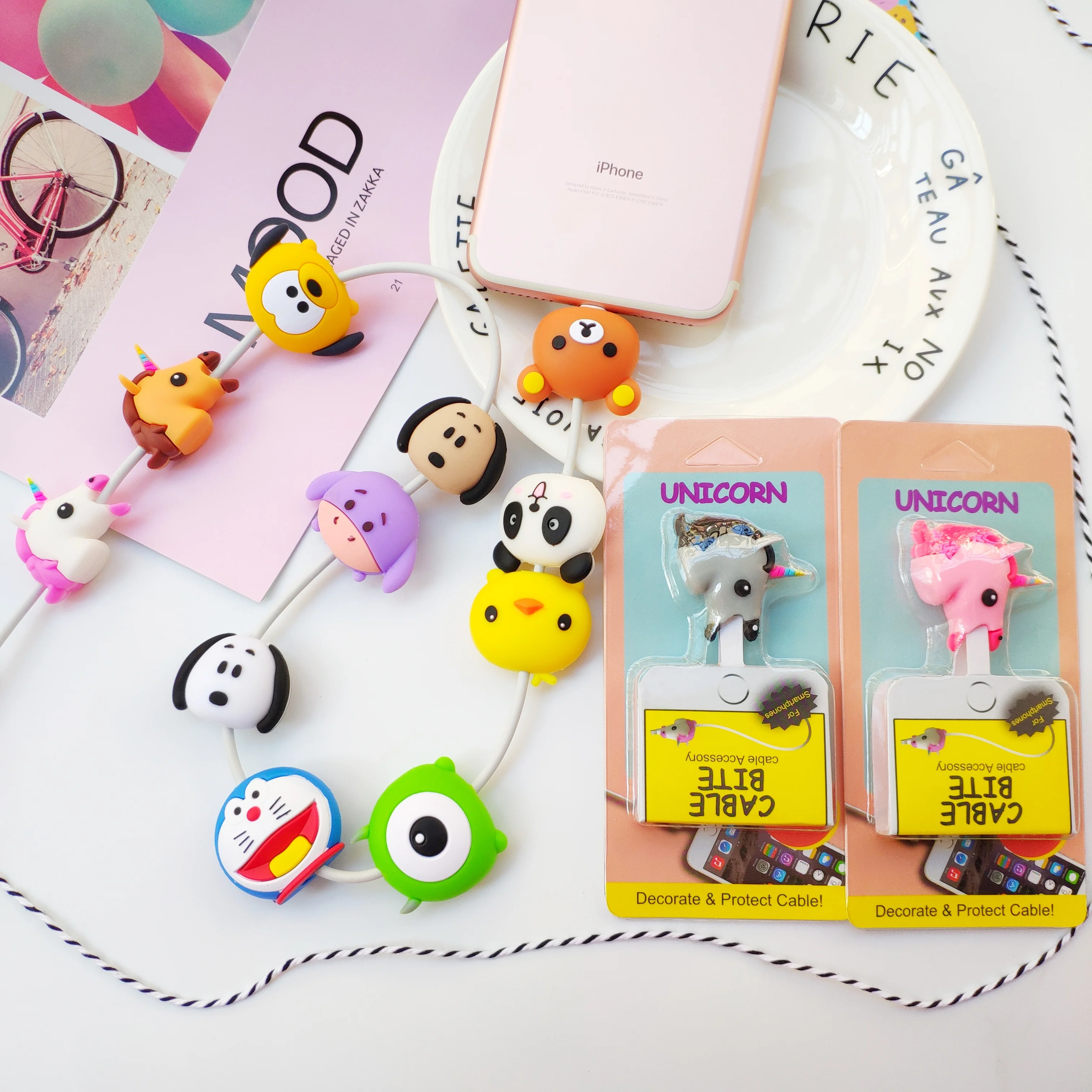

Cute Bite Cartoon animal Protector for iphone 5 6 7 8 X XS Cord Protection Protective Cover USB Charging Cable Winder