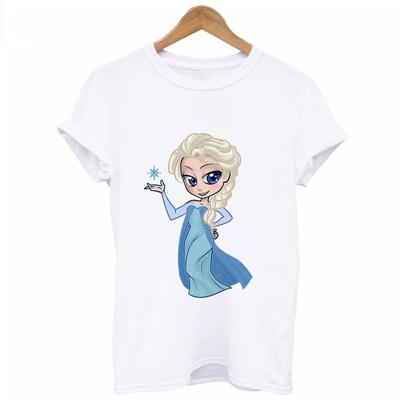

Lus Los 2019 Summer New Women T-shirt Cotton Clothes Tops Frozen Snow Queen Anna Elsa Cartoon Print Shirts women Tee