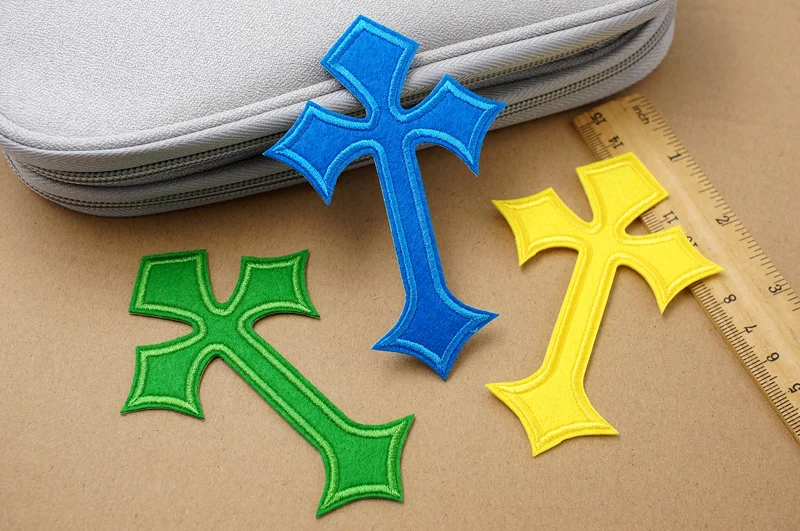 CROSS Embroidered Applique Patches Fabric Garment Apparel Clothing Accessories Embroidery Badges Red Yellow Gold Silver Blue