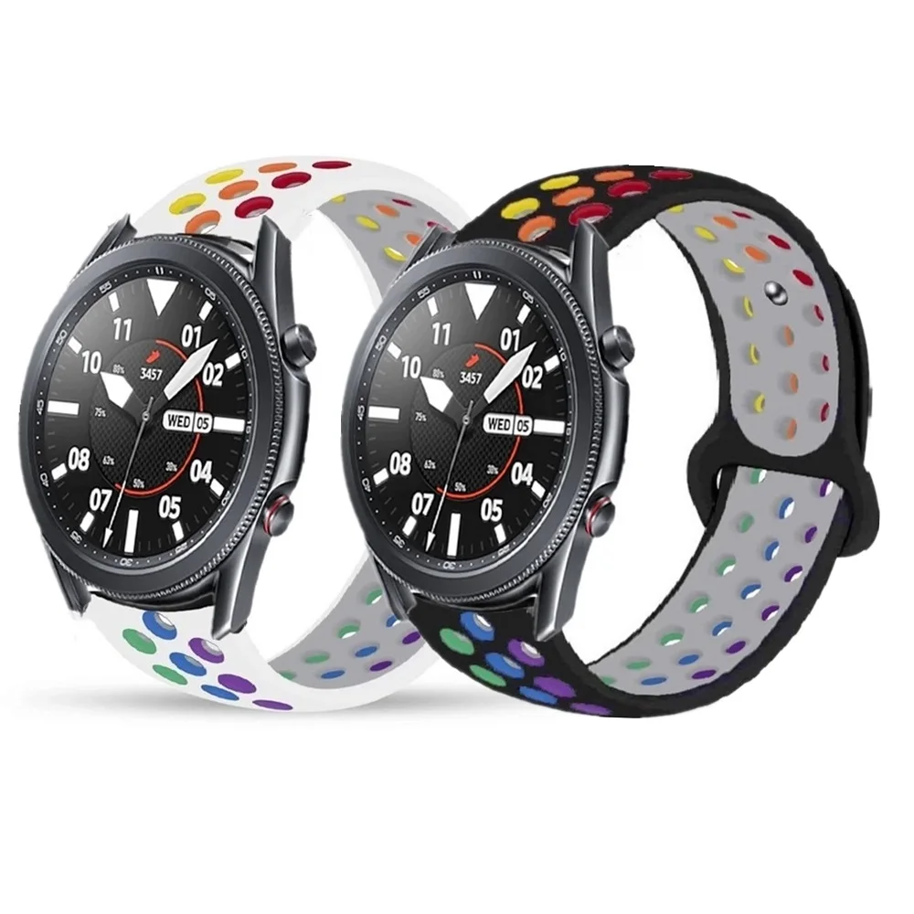 Силиконовый ремешок для Samsung Galaxy Watch 3 41 мм 45 Радужный Браслет 42 46 спортивный