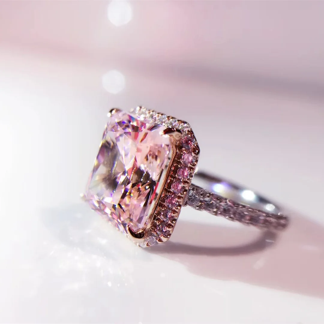 

Lei Dien 5 Karat Diamond Ring Pink Diamond S925 Fine Silver Gold Plated Group wei xiang Model Diamond Ring Marriage Engagement R