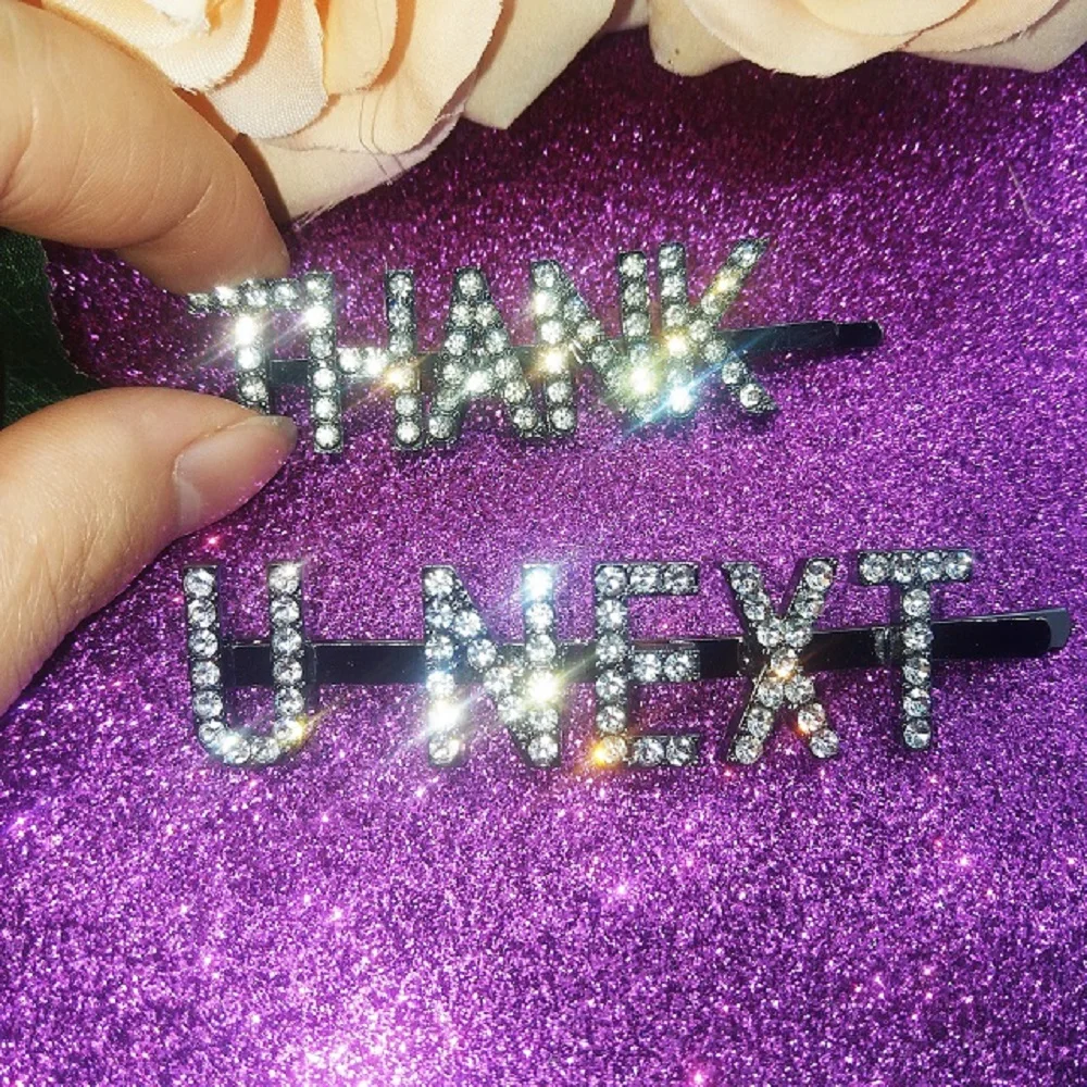 Заколки для волос с надписью Thank U NEXT набор женских Стразы блестящие заколки