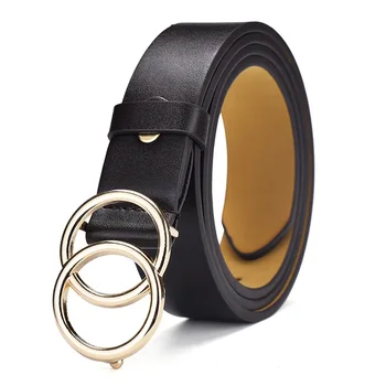 

Dress Accessories Adult Casual Jeans Women Belt All Suit Easy Use PU Waistband Double Round Buckle Gift Adjsutable Decoration