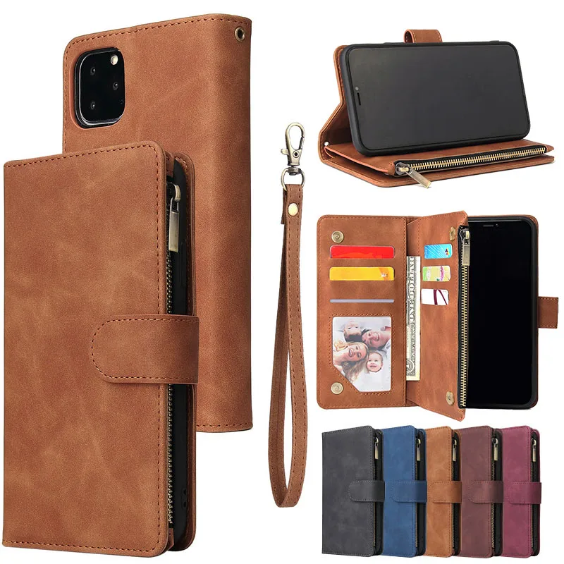 

for iPhone 11 Pro Max Wallet Case Luxury Zipper Flip Leather Cover for iPhone 6 6s 7 8 Plus XS Max XR X XS Multi Card Slots Case