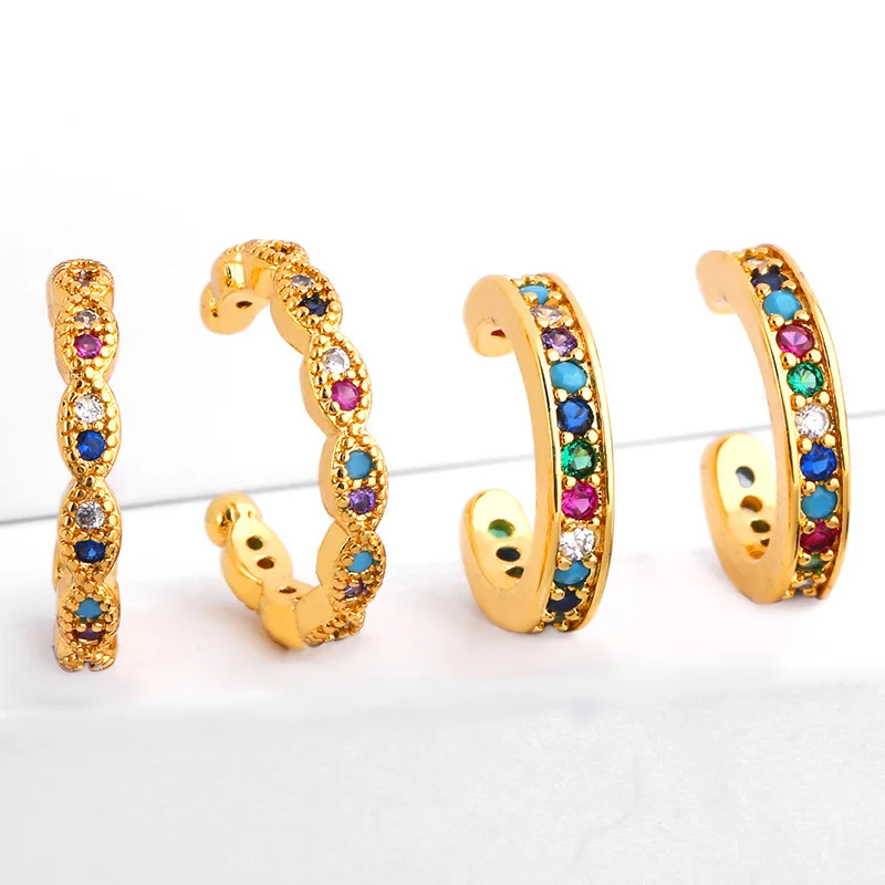 

Boho Multicolor CZ Ear Cuff Clip Earrings Gold Fashion Jewelry Gold Color Copper Small Round Circle Earcuff Earrings on Clips