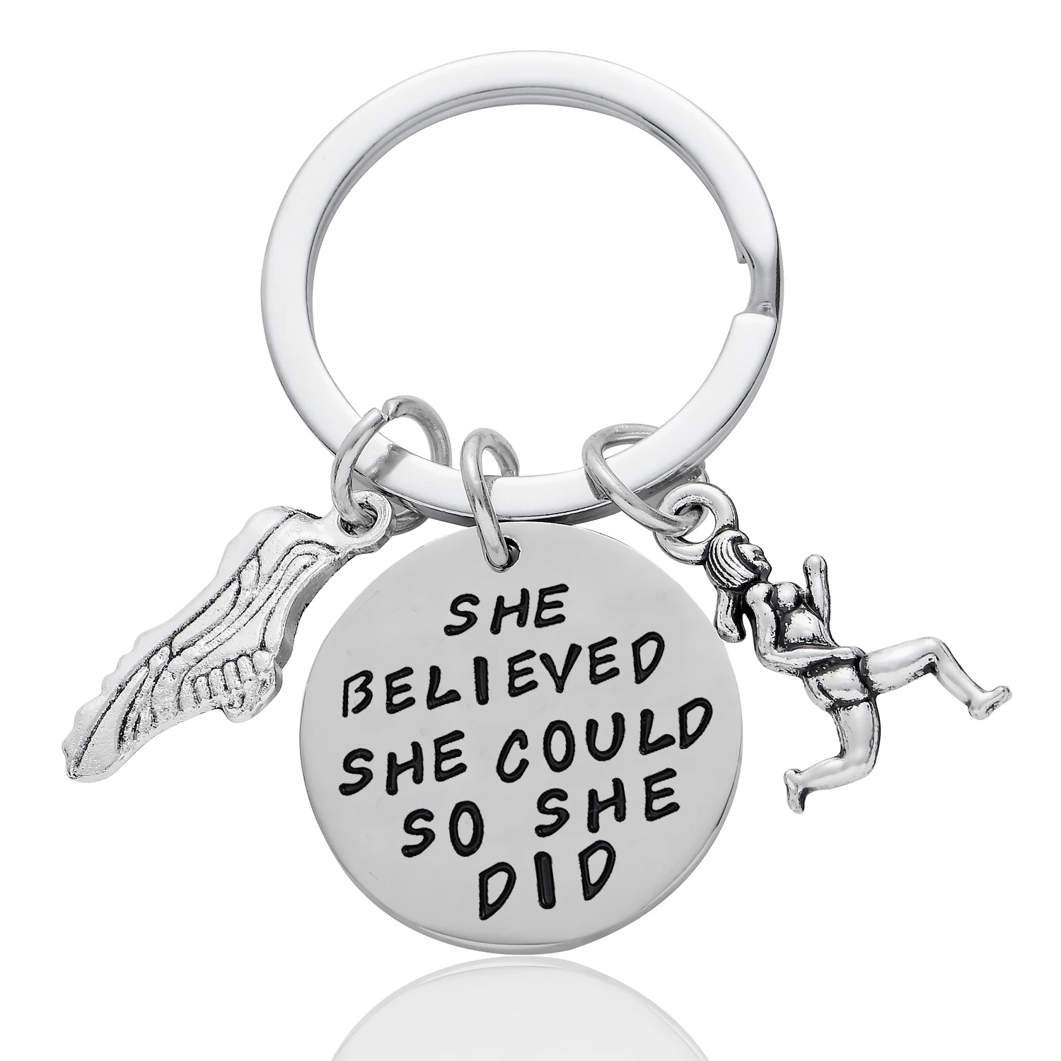 

12PC She Believed She Could So She Did Keychain Runner Shoes Charm Pendant Keyring Women Inspirational Gift Jewelry Key Ring Hot