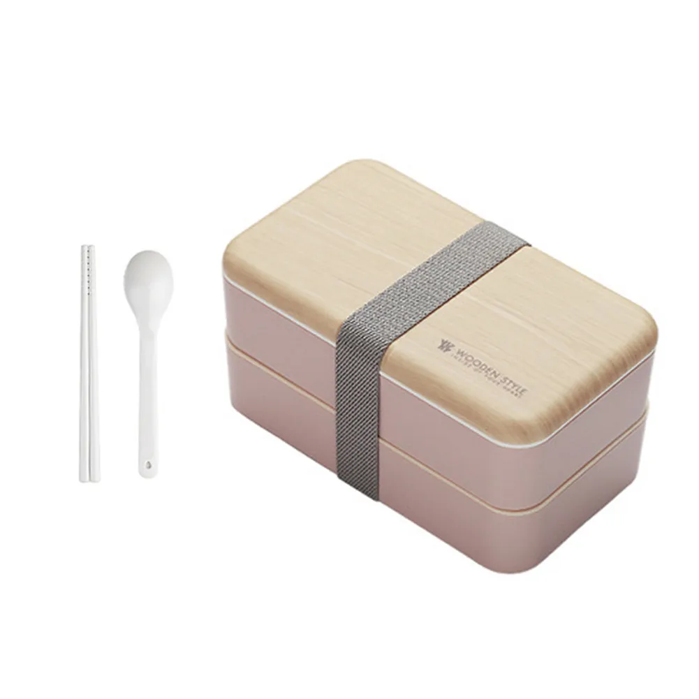 Pink 1200 мл микроволновый двухслойный Ланч-бокс деревянный салат Bento box BPA портативный контейнер для работников студентов - Цвет: Pink