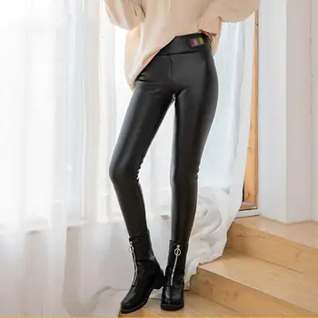 

Women Leather Leggings 2020 Autumn Winter Warm High Waist Wool Fleece Skinny Black Thick Velvet Sexy Punk Leggings Plus Size