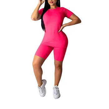 

2020 Print Basic Tshirt Shorts Two Piece Set Women Casual Outfits lounge Wear Jogging Femme Biker Shorts Tees Summer Sportswear