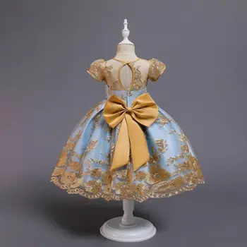 

2019 New Baby Girls Embroidery Back Big Bow Dresses, Princess Kids Elegant Flower Clothing 5 pcs/lot,Wholesale