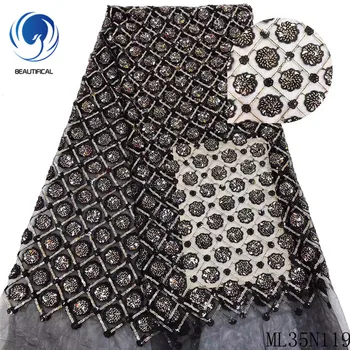 

Beautifical sequins lace african fabrics Latest style sequins embroidery flowers tulle lace fabric for women 5yards ML35N119