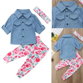 

Toddler Kids Baby Girls 12M-5T Denim Long sleeve Top Long Pants Outfits Set Clothes USA