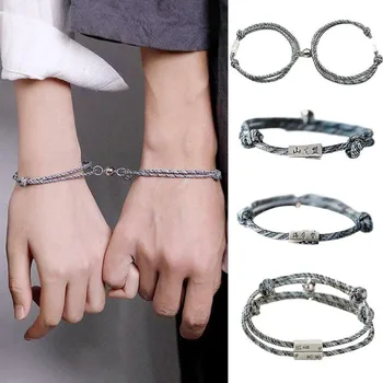 

The Pledge of Eternal Bracelet Magnet Attracts Each Other Silver plated Couples Bracelet Men and Women