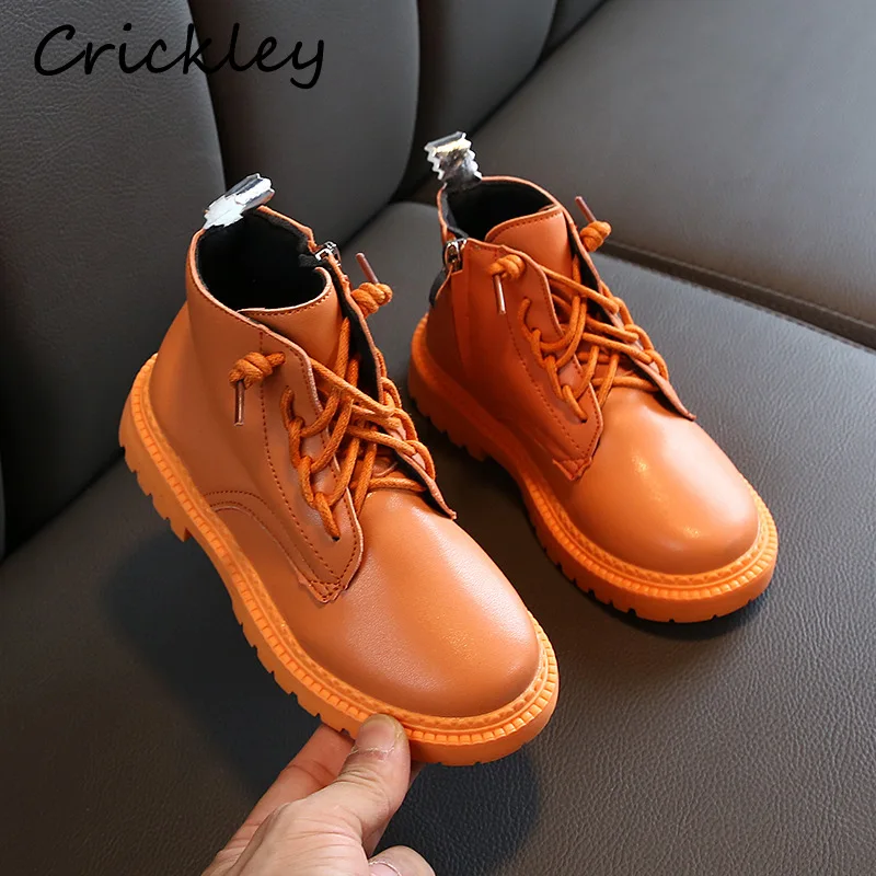 Unisex Winter Kids Martin Boots Candy Color Pu Leather Girls Shoes Boots Non Slip Soft Bottom Zipper Children Boys Ankle Boots