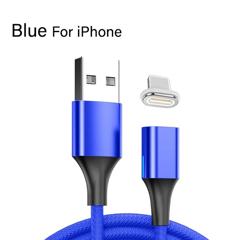 Blue For iPhone Магнитный usb-кабель для быстрой зарядки 3 А, Кабель зарядного устройства микро-usb для iPhone 7, Xiaomi, магнитный шнур для зарядки мобильных смартфонов - Цвет: Blue For iPhone