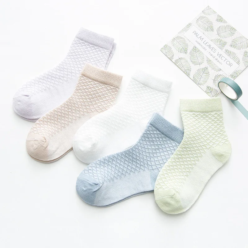 Детские носки весенне-летние тонкие однотонные носки для малышей ажурные чулки с ромбовидным узором