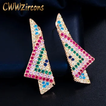 

CWWZircons Micro Pave Colorful Cubic Zirconia Stone Gold Color Beautiful Cute Ethnic Earring for Women Unique Jewelry Gift CZ778
