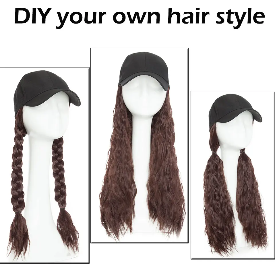 SNOILITE 18inch Long Wavy hair extension with black cap Synthetic extension hair for Girls Party new style intergrate cap hair