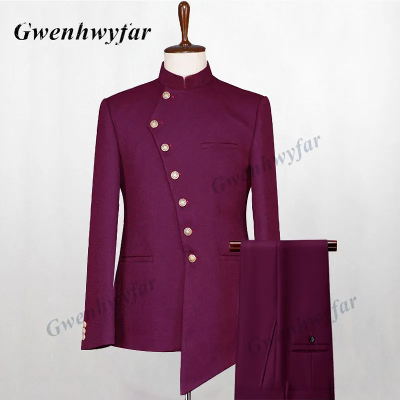 Gwenhwyfar Costume Homme Italian Business Slim Fit 2 Pieces Navy Men's Suits Groom Prom Tuxedo Groomsmen Blazer For Wedding