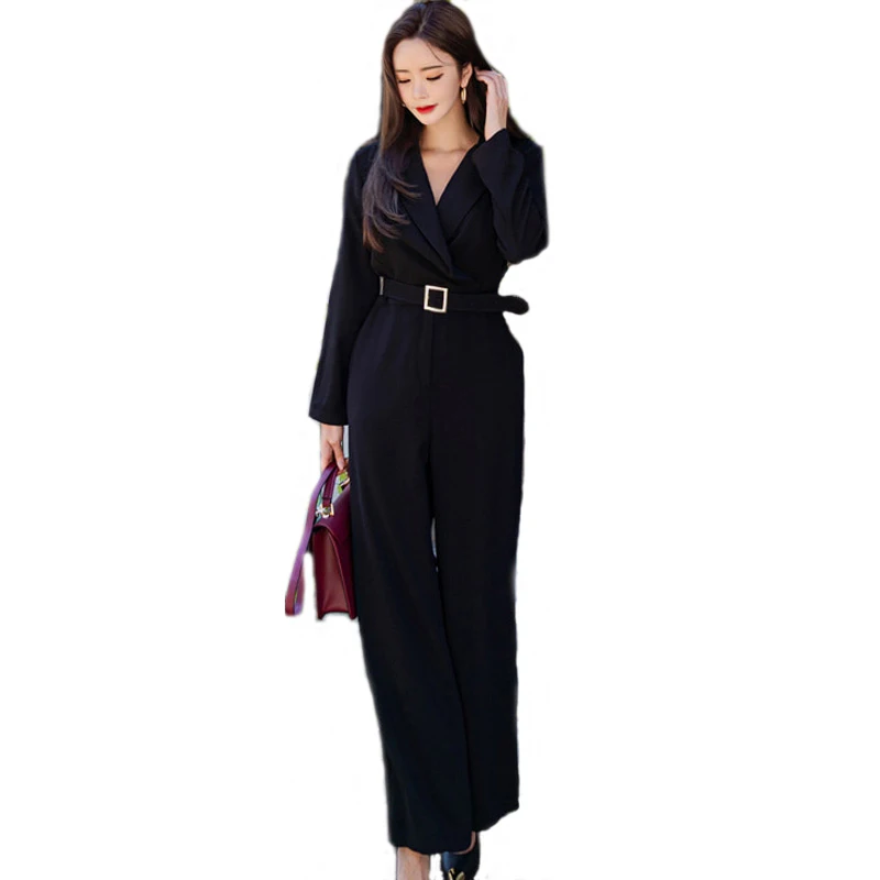 CINESSD Fashion Bodysuit For Women Balck Wrap Wide Leg Jumpsuit Female Long Sleeve V Neck Loose Office Overalls combinaison femm CINESSD Fashion Bodysuit For Women Balck Wrap Wide Leg Jumpsuit Female Long Sleeve V Neck Loose Office Overalls combinaison femm