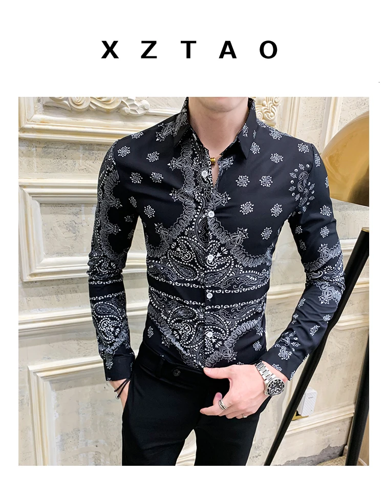 Певица Camisa Homem Пром Печать рубашка с длинным рукавом Camisa Social Masculina Chemise noøl Homme Heren Hemden вечерние Клубные рубашки для мужчин