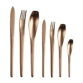 

7Pcs Set 304 Stainless Steel Golden Tableware Western Steak knife Fork Spoon Dinner Ware Christmas Gift Cutlery Set