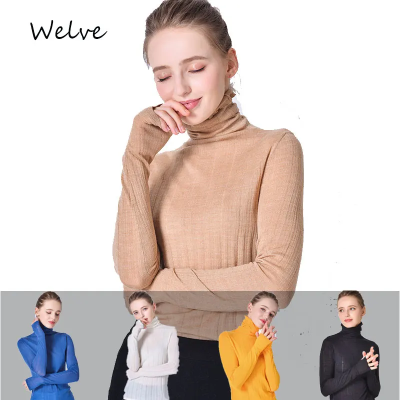 Welve желтый свитер женский invierno кашемировый свитер с хомутом тонкий модный вязаный свитер женская зимняя одежда свитера