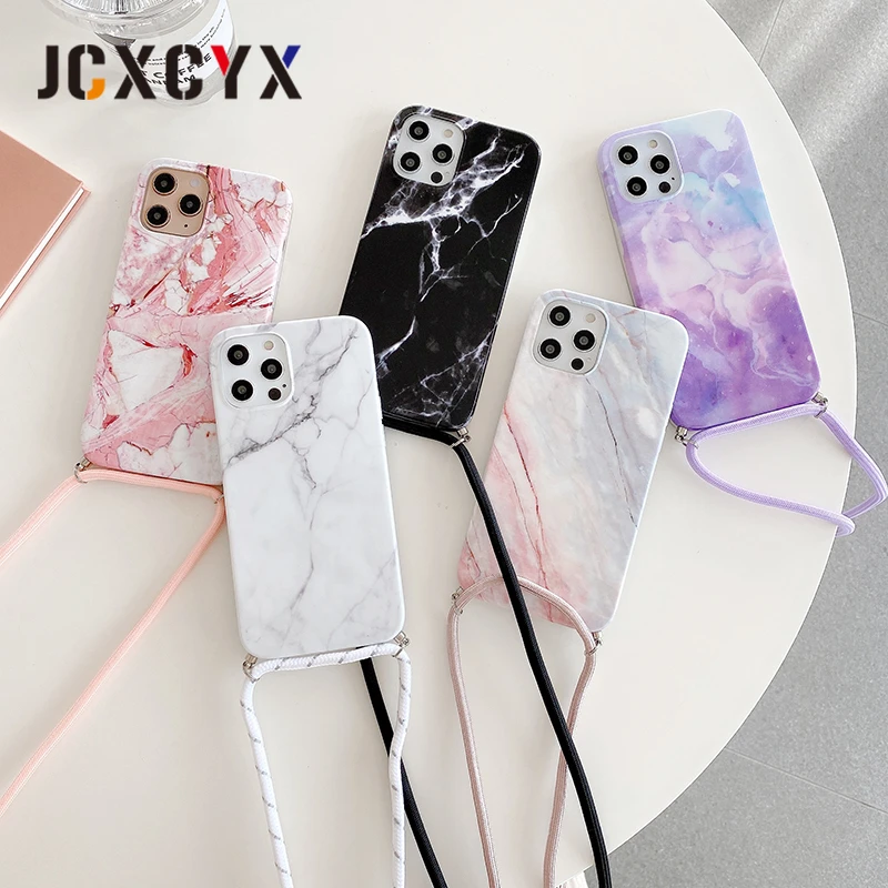 Classic Marble Granite crossbody lanyard soft phone case for iphone 13 MiNi 12 Pro Max 11 Pro Max X XR XS Max 6S 7 8 plus cover iphone 13 pro case clear