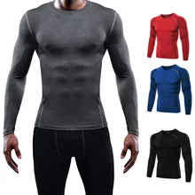 Компрессионная Спортивная футболка с длинным рукавом для бега, Мужская футболка для бодибилдинга, компрессионный Топ, футболка для спортзала, Мужская облегающая футболка для фитнеса