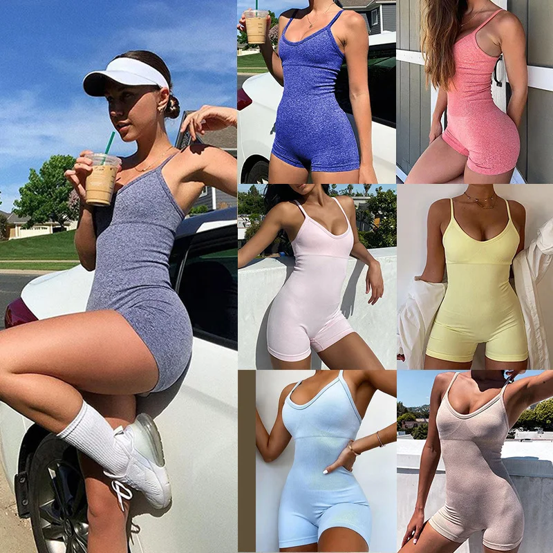

Bodycon 2020 Newest Autumn Sleeveless Onesies Stretch Leotard Short Romper Pajamas