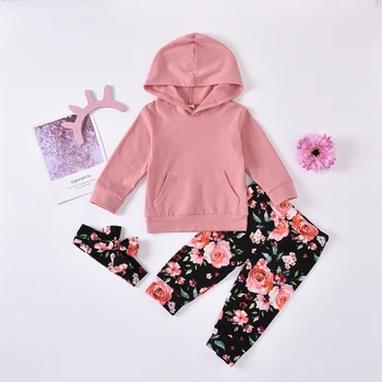 

HIPAC 3pcs Set Newborn Baby Girl Outfits Infant Girls Toddler Cloting Set Hooded Floral Tops Pants for Kids Casual Outfit Suit