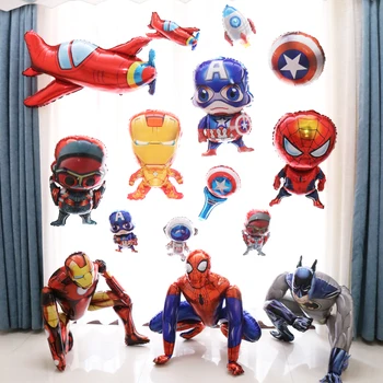 

1Pcs Big 3D Aluminum foil Spiderman iron Man Batman Cartoons Birthday party decoration Standing kids toys baby Air ball