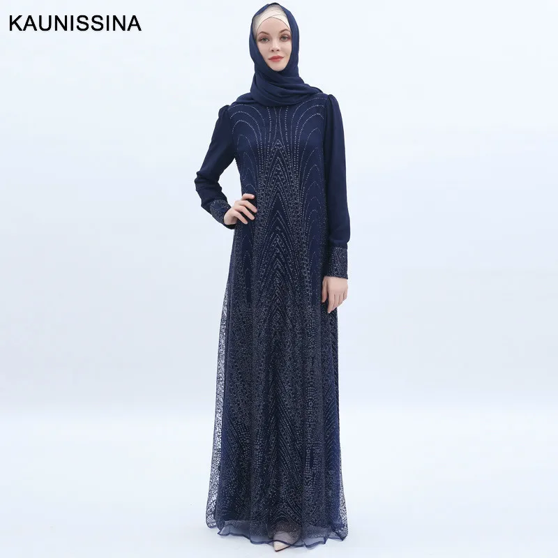 

KAUNISSINA Luxuxy Sequined Evening Dress Long Sleeve Muslim Formal Dresses Vintage Arabic Formal Prom Gowns