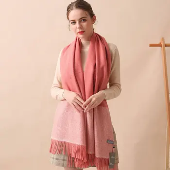 

Elegant Winter Dating Shopping Artificial Wool Daily Metropolis Street Color Block Durable Casual With Tassel Soft Women Scarf