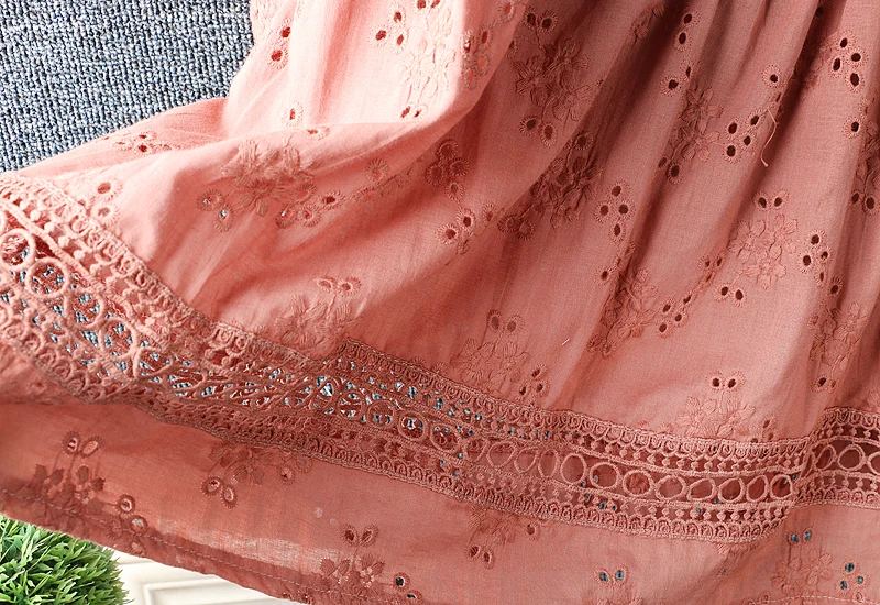 2020 New Spring Women Shirt Literary Fresh Hollow out Embroidery Pullover Cotton and linen O-Neck Blouse Women 6